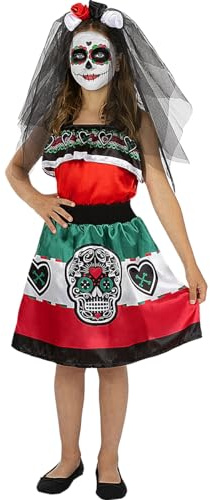 Funidelia | Catrina Kostüm für Mädchen Tag der Toten, Halloween, Horror - Kostüme für Kinder & Verkleidung für Partys, Karneval & Halloween - Größe 7-9 Jahre - Schwarz