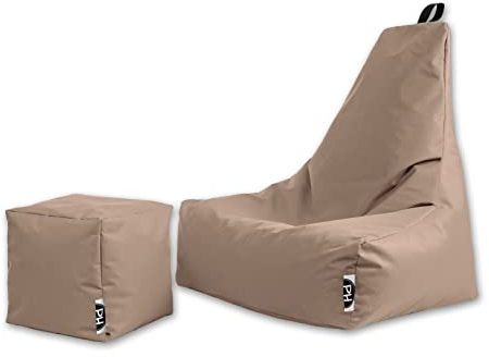 Patchhome Lounge fåtölj + tärning XXL gamer sittsäck sittsäckar vuxna jättesittsäck barn redo med frigolitfyllning fylld inomhus och utomhus lämplig i 2 storlekar och 25 färger beige