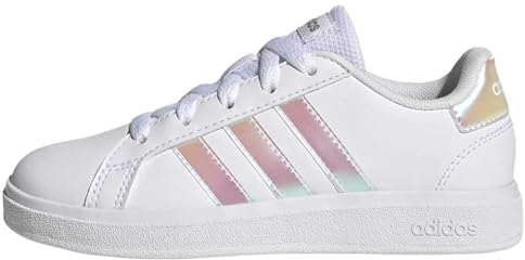 adidas Grand Court Lifestyle Lace Tennis Shoes, Zapatillas de Tenis Unisex niños, Cloud White Iridescent Cloud White, 35 EU