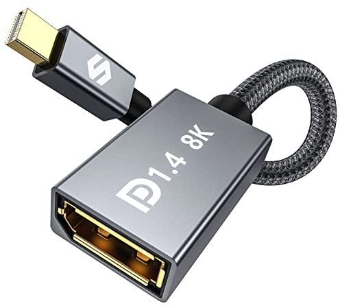 Silkland Adattatore da Mini DP 1.4 a DP 8K@60Hz 4K@144Hz, Convertitore Thunderbolt 2 Nylon con HDR HBR3 G-Sync FreeSync, Adattatore da Mini Displayport a Displayport per Laptop MacBook iMac Monitor VR