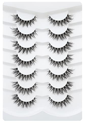 Happy Heartbeat 3D Clear Band Falsche Wimpern Natürlich Look Cat Eye Künstliche Wimpern Wispy Faux Mink lashes Flauschig Weiche Fake Eyelashes 7 Paare (No.218)
