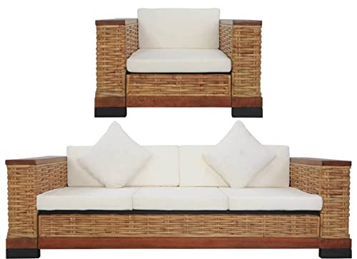 Tidyard Sofagarnitur 2-TLG.mit Auflagen Sofa Sessel Couch Loungesofa Sitzmöbel Wohnzimmersofa Rattansofa Couchgarnitur Designsofa 1 x Sessel,1 x 3-Sitzer-Sofa,4 x Sitzkissen,3 x Rückenkissen