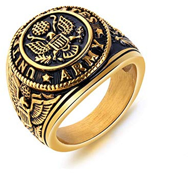 US-Militärarmeering für Männer, Adlermedaillenringe, Vintage Hawk Eagle Ring, USA Fliegender amerikanischer Weißkopfseeadlerring, Vintage-Schmuckgeschenk für Veteranen Männer Jungen (19.8, Gold)