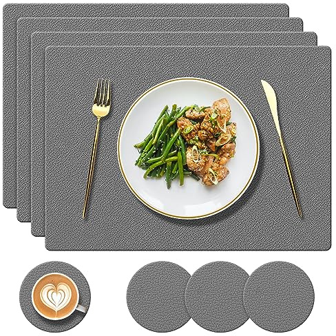 Silikon-Platzsets und Untersetzer, Geprägtem Design, 4er-Set, Dunkelgrau | Hitzebeständig bis 230°C, rutschfest & wasserdicht, Tischsets für Restaurant, Küche, Garten-Essplatz im Freien, 40 x 30 cm
