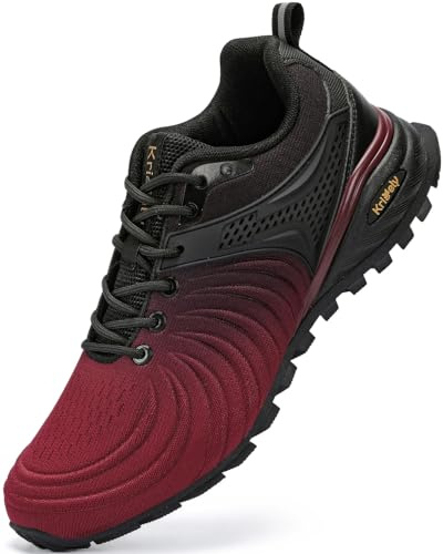 Kricely Trail Running Sneakers Herr Trekking Sneakers Lätta Vandringsskor Halkfria Utomhus Sport Tennis Sneakers, Röd brun, 45 EU
