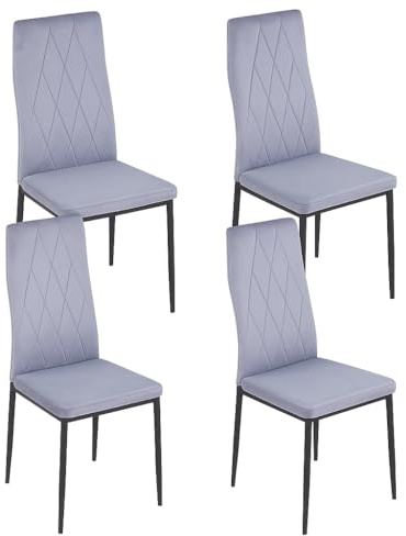 HOOZ 4er Set Esszimmerstühle mit Rückenlehne, Polyester Küchenstuhl mit Metallbeinen, Polsterstuhl Wohnzimmerstuhl Sessel für Esszimmer Schlafzimmer und Konferenzraum (Grau)