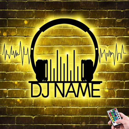 ALICESER Personalisiertes Neonschild für DJ Player, Metall, 20,3 cm, 25,4 cm, 30,5 cm, 35,6 cm, LED, Neon, Wandmontage, DJ-Name, Musik, Art Deco, Style-4, Porträt, Dekorative Leuchtschrift