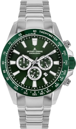 JACQUES LEMANS Analoge Herrenuhr Quarz mit Edelstahlarmband Mid-39576, Silber