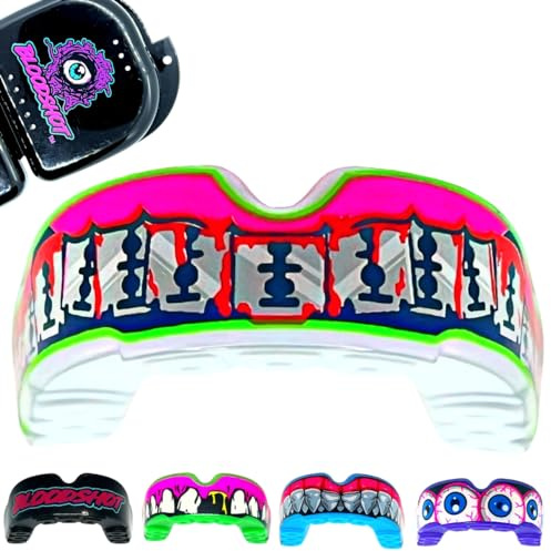 BLOODSHOT Protège-dents | Tous les sports de contact | Rugby BJJ Hockey Boxe | Ajustement personnalisé facile | Étui de transport inclus | Adulte Homme Femme | Jeunes Enfants Juniors Garçons Filles |