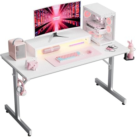 Bestier Small Gaming Desk with Monitor Stand, 106.6 CM LED Computer Desk, Gamer Workstation with Cup Holder & Headset Hooks, Modern Simple Style Desk for Home Office