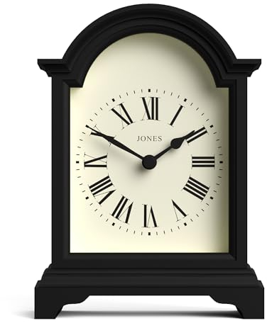 JONES CLOCKS® Bistro mantel clock | Classic arch top design | Black | Contemporary classic style for desk, table, shelf or bedside