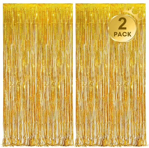 2 Stück Lametta Vorhänge Gold Glitzer Hintergrund Dekoration Folien Party Vorhänge Luftschlangen Fransen Geburtstag Dekoration Luftschlangen Deko für Hochzeit Abschluss Ruhestand Party Dekoration
