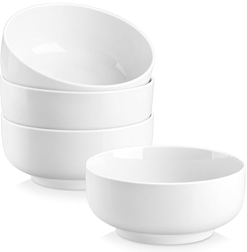 MALACASA Large Salad Bowls, Soup Bowl Set of 4, Porcelain Cereal Bowl, White Serving Bowls, Perfect for Noodles, Desserts and Breakfast, 800ML, Microwave and Dishwasher Safe, Serie Regular