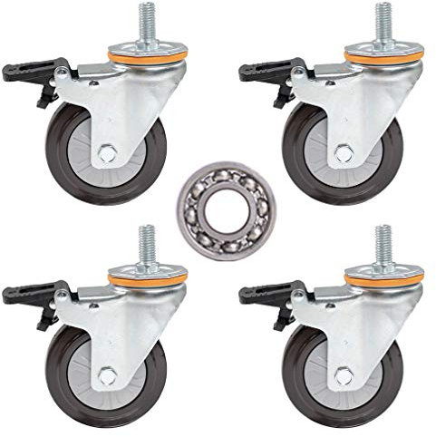 Ruedas para Muebles Ruedas giratorias con tornillo de 4 pulgadas,ruedas giratorias silenciosas M14/M16 con freno,base de goma con rodamiento de servicio pesado,capacidad de carga de una s