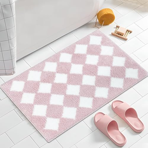 AIBIIN Rutschfeste Badematte, super saugfähig, weiche Mikrofaser, maschinenwaschbar, Rosa, 50 x 80 cm