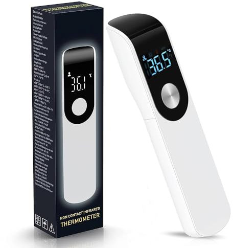 No-Touch Infrared Forehead Digital Thermometer, with LCD Screen and Fever Alarm, ℃/℉, Instant Reading (White)