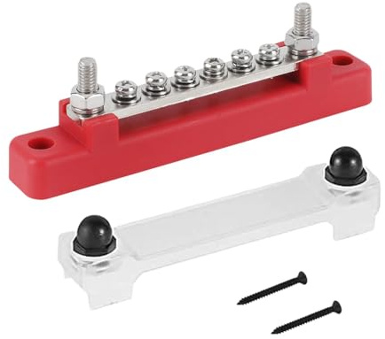 Harilla Barre en cuivre 150A, 6 Barres, Bloc de Distribution d'énergie, bornier électrique pour Automobile, Rouge