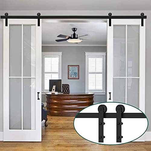 PAUANI Double Barn Door Sliding Door Hardware Sliding Track, Sliding Barn Door Hardware Kit, Double Door Monorail Barn Door Kit, Smooth And Quiet Sliding, Easy To Install(300cm(9.8 ft) track kit)