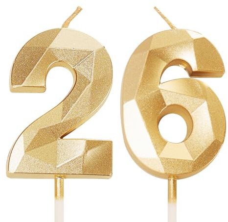 Geburtstagskerzen für Kuchen, Zahlenkerze Gold, Happy Birthday Kerzen, Geburtstagskerzen, Kuchenaufsatz für Kinder, Jungen, Geburtstag, Hochzeit, Firma, Jahrestag, Kuchendekorationen (Gold, 26)