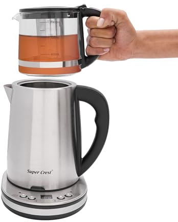 MEHOOSPVN Wasserkocher Teekocher 1500W Glas Wasserkocher mit Temperatureinstellung + Warmhaltefunktion, Edelstahl Teesieb + Aufsatz für Teekocher geprüft von, Wasserkessel Überhitzungsschutz 2.5L/1L