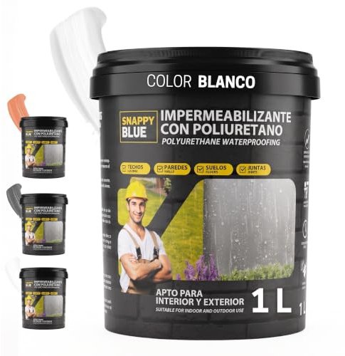 1L Revestimiento Sellador Impermeabilizante Híbrida con Poliuretano, BLANCO | Pintura Impermeable Definitivo Terrazas, Techos y Exteriores, Protección Fugas Goteras