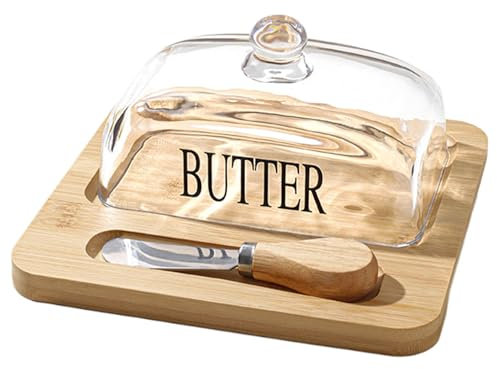 Mantequera de vidrio con tapa,Mantequillera de vidrio con tapa | Soporte para mantequilla con cúpula de queso Cloche de vidrio,Plato para tartas con tapa, platos para mantequilla, cúpula de de limón p