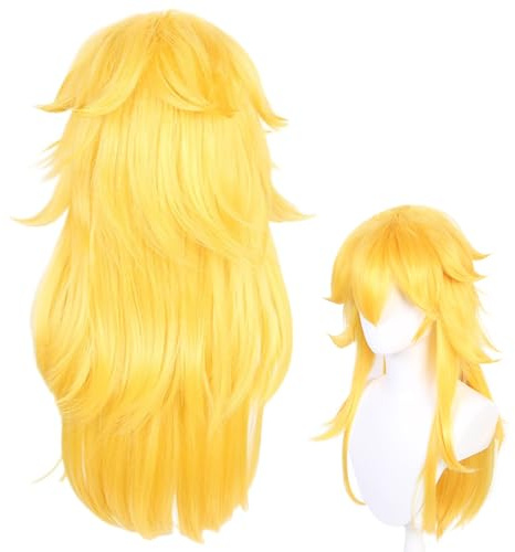 Persika prinsessa peruk 70 cm lång gul peruk prinsessa persika anime cosplay peruk lång kvinnor flickor blond peruk för cosplay halloweenfest, jul, konsert cosplay