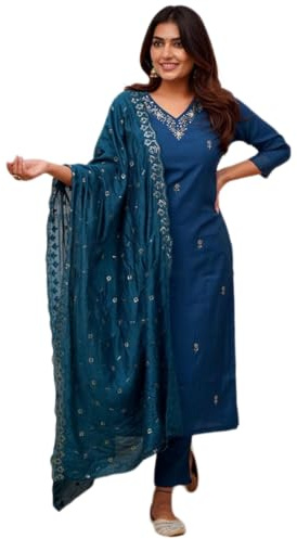 The Red Lion Enterprise Party Wear Wedding Functional Wear Anarkali Dress Alia Cut Kurti Pants Dupatta 3 Piece Set for Women, XL