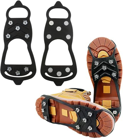 LANAFAY Eis-/Schneegriffe, rutschfest, für den Winter, Outdoor, Steigeisen mit 10 Nieten, Eis-Traktionsstollen, Greifer, Schuhspikes, sicherer Schutz für Damen, Herren, Kinder, für Schnee, Wandern,