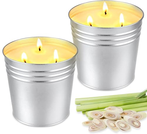 Citronella Candles Outdoor Indoor, 30oz Large Citronella Candles for Patio, 3-Wicks Summer Candle for Outside Garden Camping, 200 Hour Long-Lasting Burn Time,Soy Bucket Candle Set