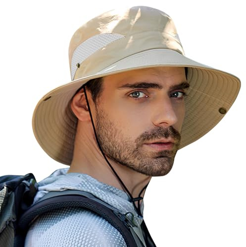FairyPeach Sonnenhut Herren Damen, Safari Hut, Sommerhut UV Schutz, Sonnenschutz Hut, Breite Krempe Wanderhut, Faltbar Boonie Hat (DE/NL/SE/PL, Alphanumerisch, Einheitsgröße, Khaki)