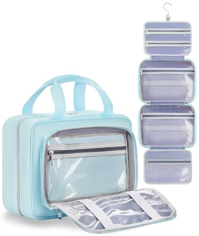 Chakipee Reise Kulturbeutel zum Aufhängen für Damen – Wasserdichter Kosmetiktasche Kosmetiktasche mit Klarfenster, Leichte Waschtasche für Essentials, Make-up, Shampoo, Kulturtasche Blau,Groß