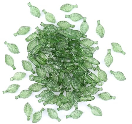 100 Pcs Green Leaf Beads, Transparent Acrylic Leaves Pendants Tiny Green Leaf Bead Caps with Hole for Jewelry Making DIY Spring Crafts Earring Bracelet Wind Chimes