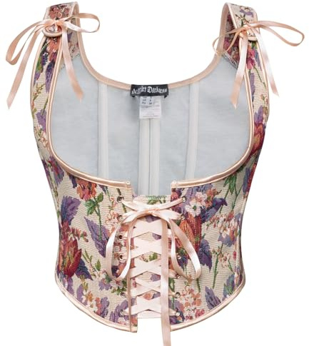 SCARLET DARKNESS Corsetto Bustier Donna Stile Rinascimentale Medievale, Stampa Floreale Vintage con Lacci