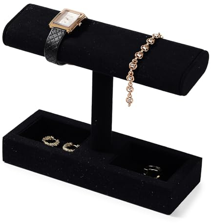 Oirlv Multifunzionale Microfibra T-Bar Espositore Gioielli/Organizzatore per Gioielli Orologio Bracciale Collana (Nero)