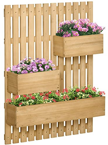 DecHome - Fioriera da Esterno in Legno Verticale con 3 Vasi Rimovibili 60x16x80 cm Naturale