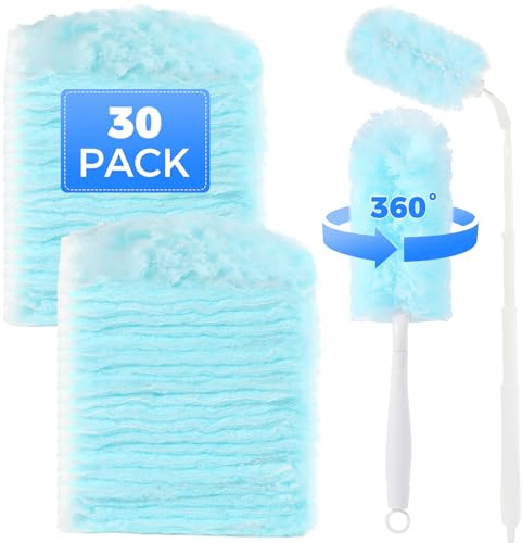 30PCS Duster Refills Compatible with Flash, 360° Fluffy Dust Magnet Refill with Extended Handle, Disposable Microfiber Duster Refills for Cleaning