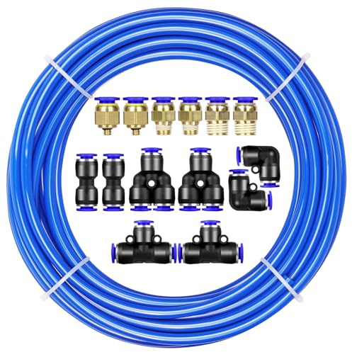 ANOMM 10M PU Pneumatikschlauch, Luftschlauch Rohrsatz,Außen 8mm x Innen 5mm | Pneumatic Polyurethane Pneumatik Schlauch, mit 8 Stück Pneumatikverbinder Air Push Schnellkupplungen (Y/T/L/I förmig),