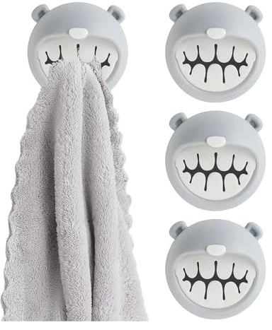 txuzong Porte-Torchon en Crochet 4 Pièces - Support Adhésif pour Torchons - Style Mignon Ours - Idéal pour Cuisine, Salle de Bain ou Chambre à Coucher