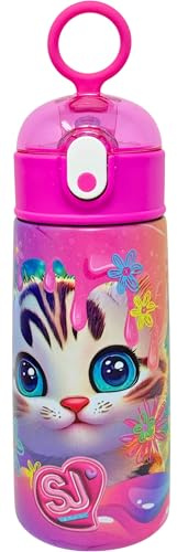 Borraccia Termica Con Cannuccia Bambini 460ml, Per Seven Sj Fan, Tema Animali, Acciaio Inox, Senza BPA, Bottiglia Acqua, Scuola e Tempo Libero (Tigre Bianca)