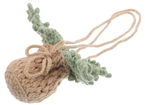 IMIKEYA 2pcs Handwoven Crochet Plant Car Mirror Hanging Ornament Unique Knitted Rearview Mirror Decor Durable Artificial Hanging Plant for Car Interior Flower Basket and Glass Bottle
