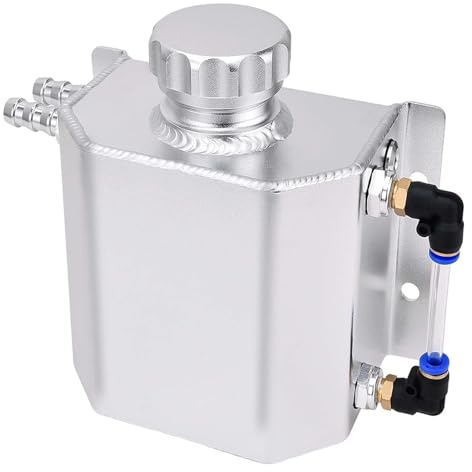 Depósito de Expansión de Refrigerante de 1L, Depósito de Aluminio para Enfriador de Motor de Coche Depósito de Refrigerante para Radiador con Tapón de Drenaje