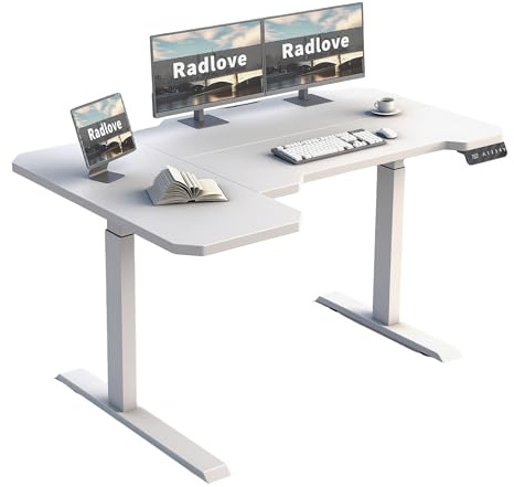 Radlove Scrivania angolare elettrica regolabile in altezza, a forma di L, con doppio motore e display a LED, 150 x 78 cm, scrivania regolabile per casa e ufficio, bianco