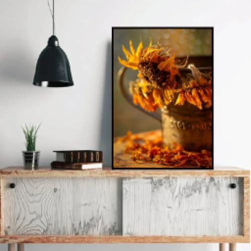 LMAIWANG Arte de pared con flores de cerezo, magnolia, girasoles y trío floral, decoración minimalista para sala de estar, lienzo botánico moderno, 60 x 80 cm, sin marco