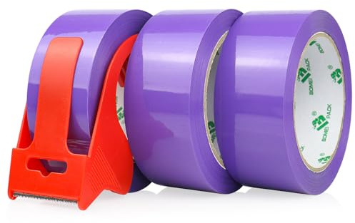 BOMEI PACK 3 Rollos 48mmx66m Morado Cinta Adhesiva de Embalar para Embalaje de Cajas de Cartón de Envíos y Mudanzas. Precinto para Empaquetados Resistentes