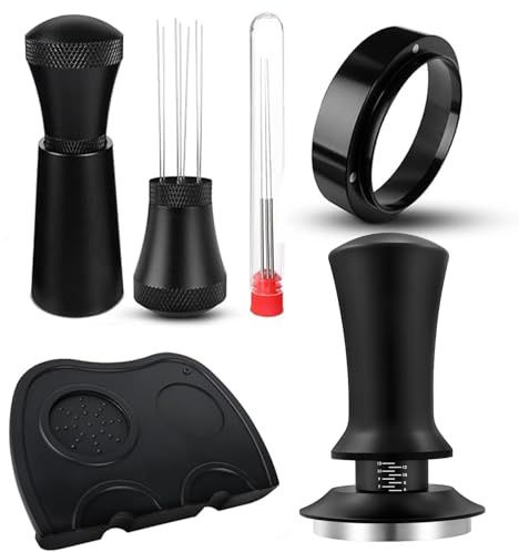 Coffee Accessories Set, Espresso Tamper, 58mm Coffee Tamper,Tamper Mat, Dosing Funnel, Spring-Loaded Tamper Flat Stainless Steel Base Compatible with Espresso Aluminum Handle Accessories