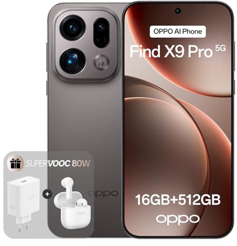 OPPO Find X9 Pro 5G 16+512Go, Smartphone avec IA, Ecran ProXDR 6,78 120 Hz, Camera Hasselblad 200MP, 4K Motion, Batterie 7500 mAh, IP69, Titanium Charcoal (avec Chargeur 80W SUPERVOOC et Enco Buds3)