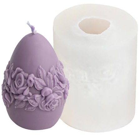 Molde de silicona para huevos de Pascua | Moldes para velas de Pascua con patrón de flor de rosa 3D para hacer velas | Molde de resina para decoración de fiesta en casa DIY para cera de jabón de