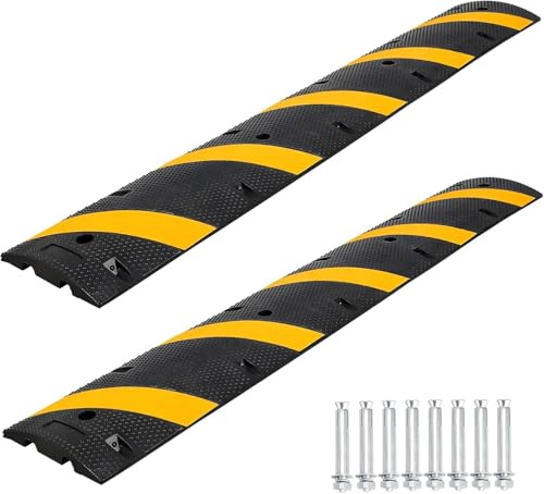 Pont de câbles, 183 cm x 2 Protection contre les débordements, en caoutchouc, avec 8 boulons, protection de câbles pour la rue, pour parkings, écoles, entrepôts, hôtels, capacité de charge 29937 kg (2