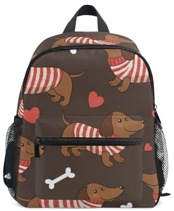RPLIFE Bonita mochila de viaje con diseño de corazón de perro salchicha para niños y niñas, mochila escolar con etiqueta de nombre, mini mochila de viaje, Bonito corazón de perro salchicha, 3-5 Years